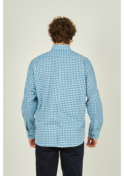 Figs Erkek Slim Fit Ekoseli Uzun Kollu %100 Pamuk Gömlek 0016 Mavi Mavi