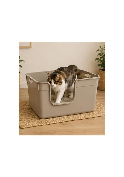 Yüksek Kenarlı Yarı Açık Kedi Tuvaleti, Geniş, Pratik Ve Kolay Temizlenebilir 54 X 40 X 32 Cm