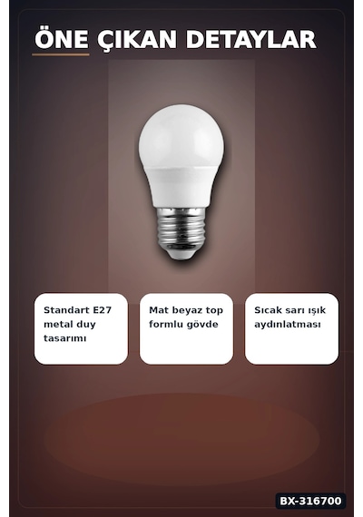 E27 Duy Led Top Ampul 6w 3200k Gün Işığı 540 Lümen Enerji Tasarruflu 1 Adet Bx-316700