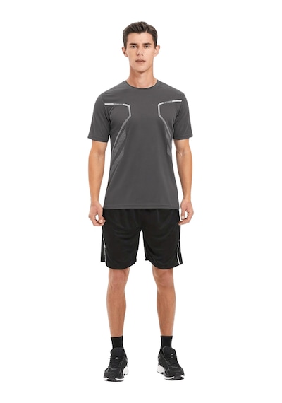 Genius Store Erkek Spor Tişört Antreman Gym Polyester Erkek Sporcu T-shirt Şeritli-tişört Füme