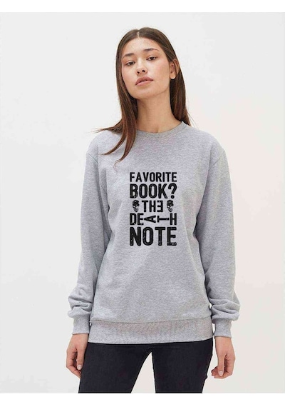 Favorı Book Death Baskılı Gri Kadın Sweatshirt