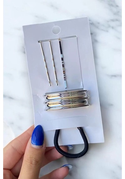 Caş Dekorasyon Gümüş Renk Metal Lastik Ve Tel Toka Set Gümüş