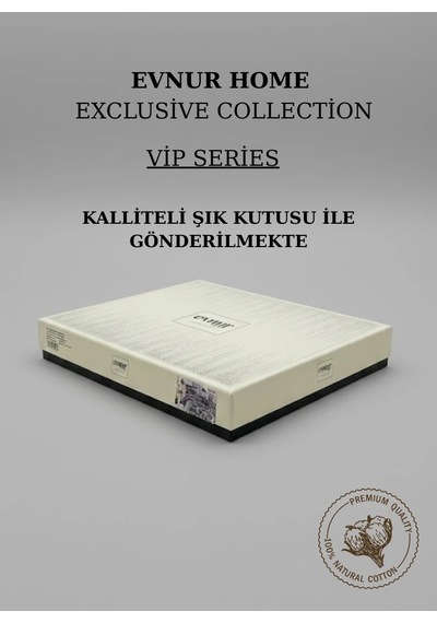 %100 Pamuk Evnur Vip Series Nevresim Takımı Çift Kişilik Kutulu Set Sare