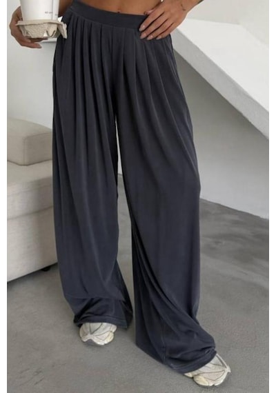 Feela Moda Premium Modal Kumaş Pileli Şalvar Kadın Pantolon 2012 Antrasit