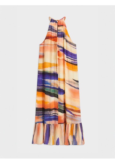 Lcw Vision Mor Halter Yaka Desenli Fırfırlı Elbise