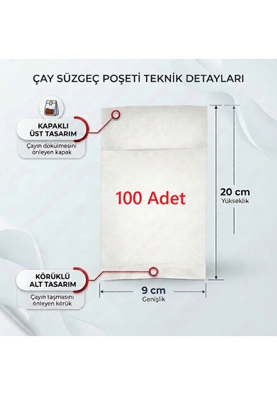 Demlik İçi Çay Filtresi Körüklü Kapaklı Çay Süzgeci Boş Demlik Poşeti Bonesi 9x20 Cm 100 Adet 100 Lü Bitki Kış Çay Demleme