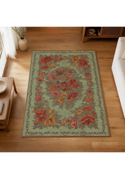 Kartela Halı Karabağ Halı Jüt Taban Dokuma Halı Adaçayı Yeşili - 200 X 300 Cm