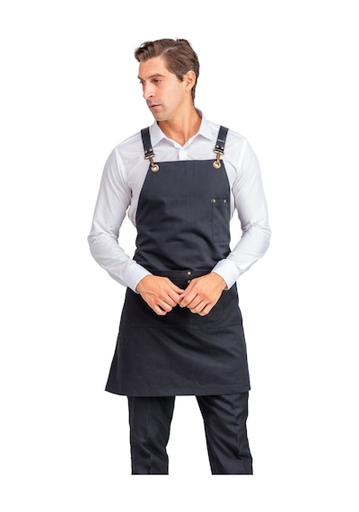 Barista Çift Cepli Siyah Deri Askılı Önlük