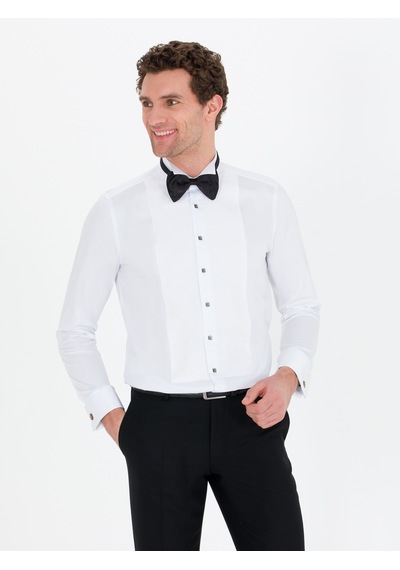 Cacharel Beyaz Slim Fit Smokin Gömlek