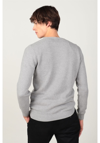 Tudors Slim Fit Dar Kesim Bisiklet Yaka Petek Desenli Erkek Kazak-1969 Gri