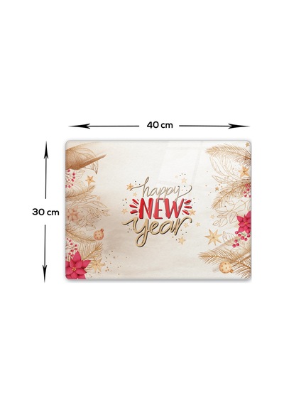 Decorita Cam Kesme Tahtası|Happy New Year-Gold|30cm x 40cm