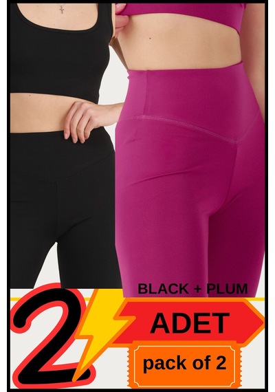 Missmaral Kadın Yüksek Bel Toparlayıcı Kısa Siyah &mürdüm Şort Tayt 2'li Paket Lycralı Biker Shorts 21071 Siyah - Mürdüm