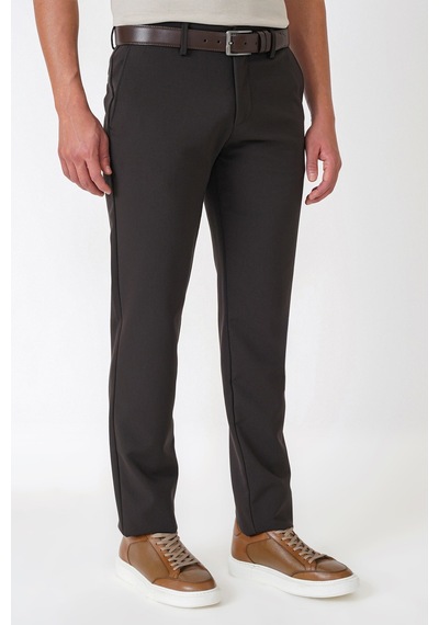 Comfort Fit Yan Cepli Esnek Pamuklu Kahverengi Pantolon P 1234