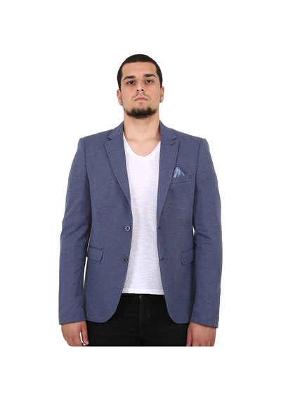 Sposo 5134 Dar Kalıp Örme Kumaş İndigo Erkek Blazer Ceket İndigo