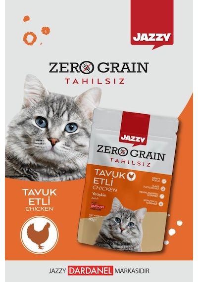 Dardanel Jazzy Zero Grain Tavuklu Kedi Maması Poşet 8 x 80 G