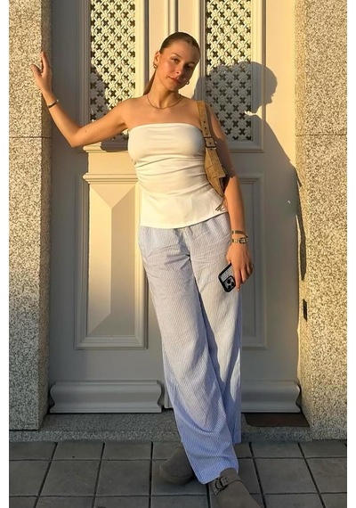 Madmext Beyaz Büzgülü Streç Bandeau Top Mg2164-beyaz Beyaz