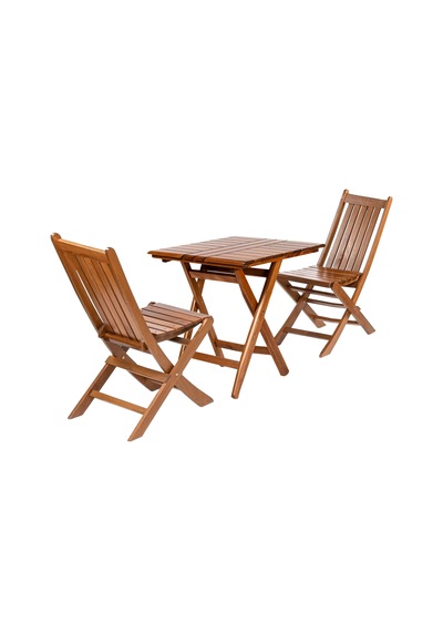 Avşa Katlanır Ahşap Bahçe Balkon Seti: 80x80 Masa + 2 Sandalye Acı Kahverengi