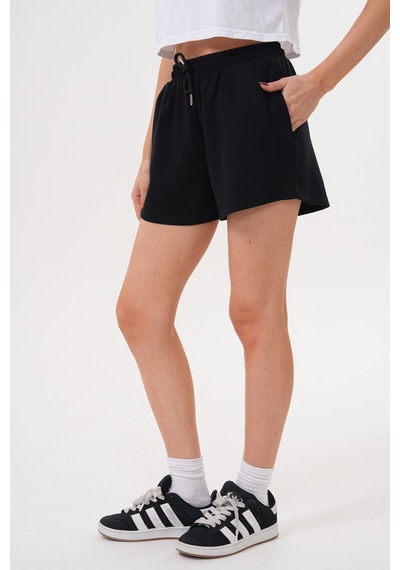 Genius Store Kadın Modal Şort Beli Lastikli Cepli Şort Modal-şort Siyah