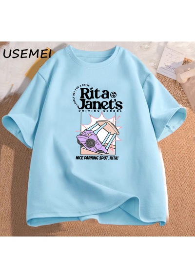 Flood Of Style Rita Ve Janet'in Sürüş Okul T Shirt Kadın Erkek Komik Grpahic T Shirt Geri Okul Tee Ka Mavi