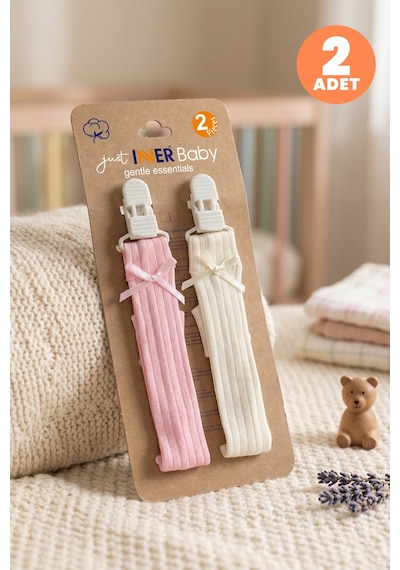 Just Inner Kız Bebek 2'li %100 Pamuk Emzik Askısı Klipsli Düz Renk Dokulu Güvenli Ve Şık 682101 Pembe