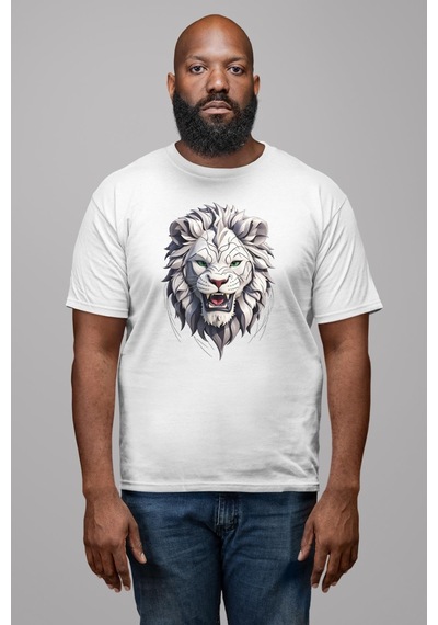 Beyaz Kaplan Kükreme Unisex Unisex Beyaz Organik Baskılı T-shirt Penye Yüksek Kalite Beyaz