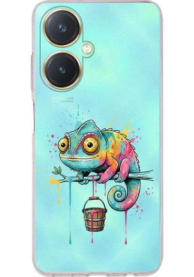 Vivo Y27 İle Uyumlu Splash Bukalemun Tasarımlı Şeffaf Silikon Kılıf Şeffaf