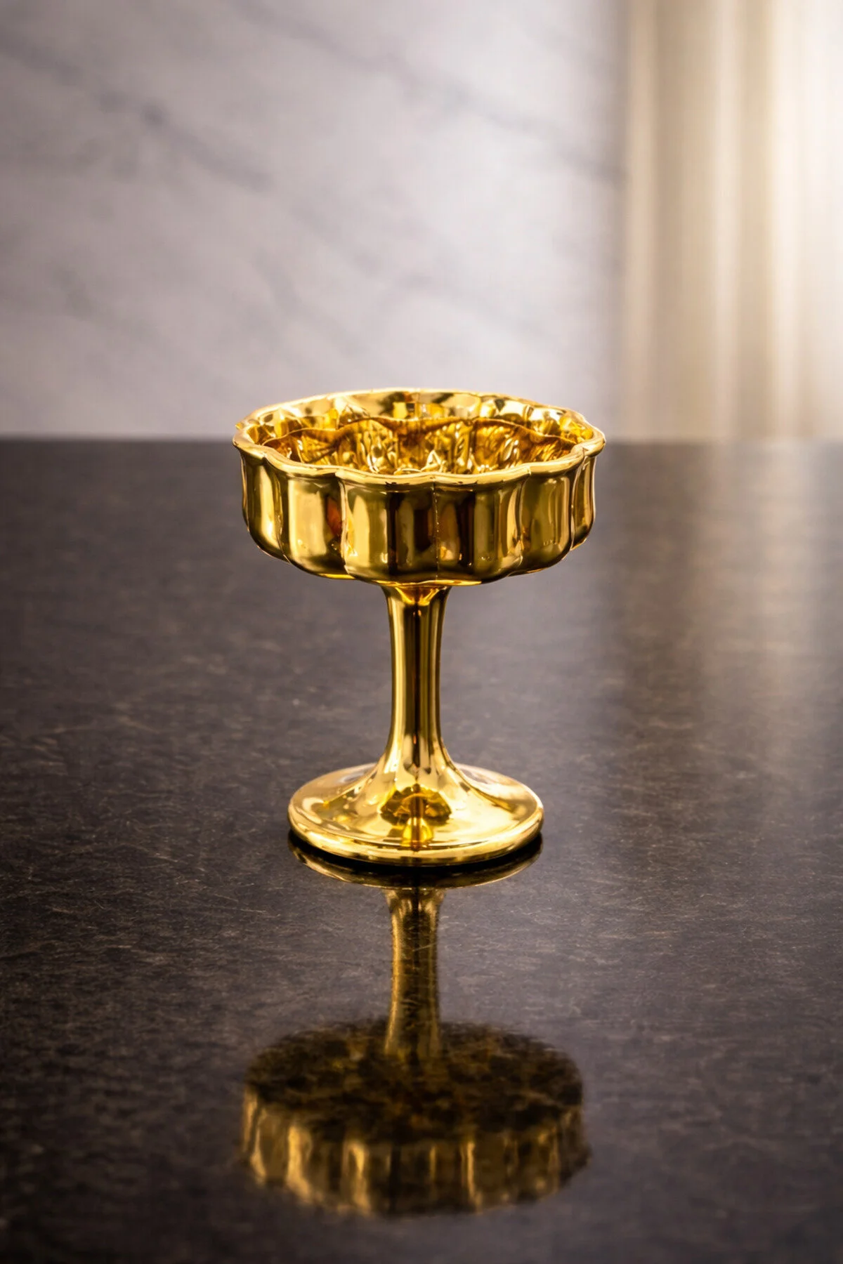 6 Kişilik Gold Kaplama Cam Kahve Yanı Lokumluk - Kahvaltılık Kase - Sunumluk - 50ml