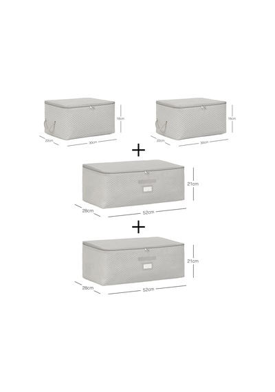 4'lü Gri Balıksırtı Hurç Set 2 Adet 30 X 22 X 18/2 Adet 52 X 28 X 21 Cm