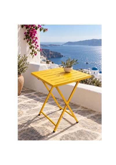 Katlanır Metal Balkon Bahçe Bistro Masa 50x50 Cm Kare Masa 75 Cm Sarı 1646
