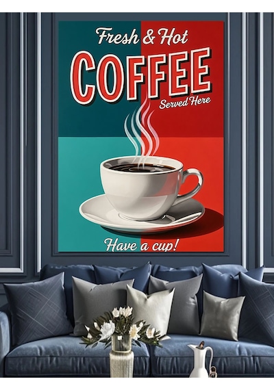 Ahşap Tablo Sıcak Kahve Reklam Posteri