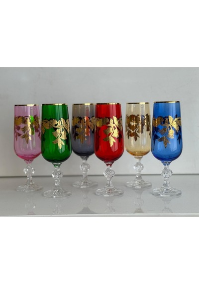 Bohemia Kristal Bardak Lüsterli Gold 180 Cc 6 Adet Çok Renkli