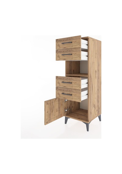 Hyperion Dolap Tek Raflı 4 Çekmeceli Tek Kapaklı 44x44x134 Çam-çam Atlas Çam