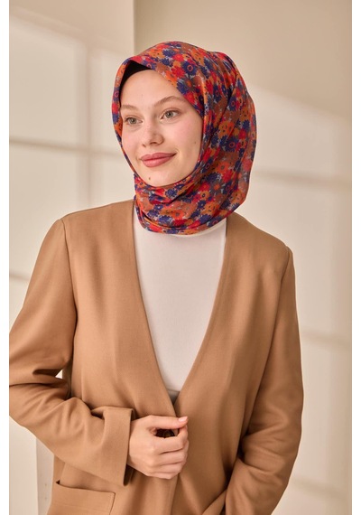 Silk Home Soft Eşarp 73092-09 Taba, Morcivert, Turuncu, Gri, Kırmızı