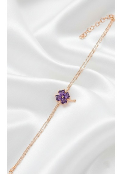 Çekirdekjewelry 925 Ayar Altın Mortaşli Yonca Bileklik Pembe