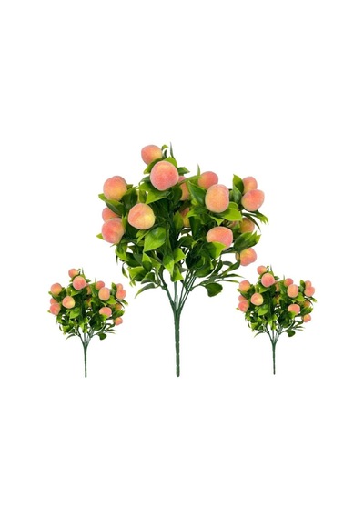Tr 3lü Set Yapay Şeftali Demeti Yapay Çiçek 30 20cm Yeşil Yapraklı Diğer