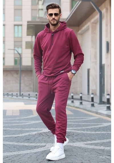 Madmext Bordo Kapşonlu Basic Eşofman Takımı 5908 Bordo