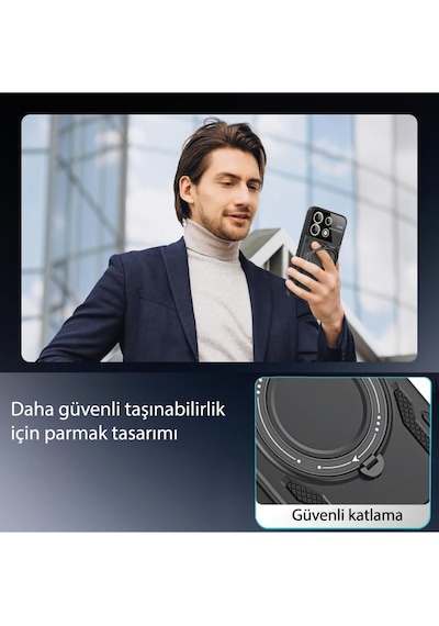 Realme C55 Kılıf Manyetik Standlı Joy Lens Premium Tank Silikon Kapak - Koyu Yeşil Koyu Yeşil