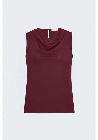 Sateen Desenli Degaje Yaka Bluz - Bordo-137847