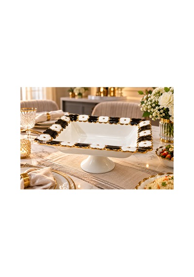 Cleef Seramik Ayaklı Sunum Tabagı Beyaz - 936353407