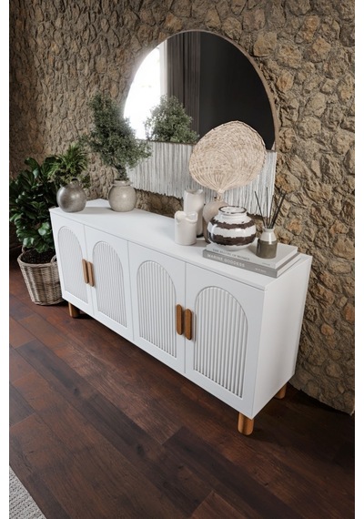 Elysia Bohem Konsol 4 Kapaklı Mdf Mebran Kapak 160 Cm Modern Salon Konsolu Beyaz