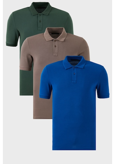 Buratti Pamuklu Regular Fit Düğmeli 3'Lü Paket Erkek Polo Yaka T Shirt 5902739S3 Nefti-Vizon-Saks