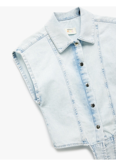 Koton Düğme Kapamalı Bağlama Detaylı Pamuklu Denim Gömlek Lıght Indıgo 5skg20015ad Açık Mavi