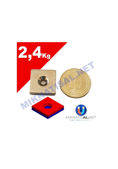 15X15X3Mm (6X3Mm) Havşalı Kare Güçlü Neodyum Mıknatıs 20 Adet