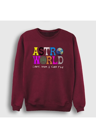 Presmono Unisex Astroworld V3 Travis Scott Sweatshirt Bordo