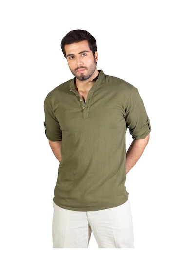 Uzun Kol Şile Bezi Bodrum Erkek T-Shirt Düz Haki 9004
