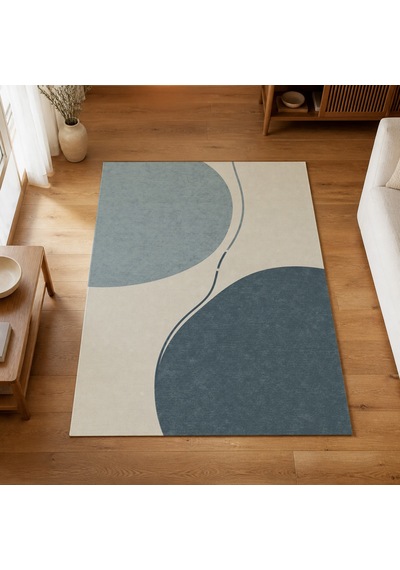 Kartela Halı Denge Soyut Modern Halı Mavi Kaymaz Taban Makinede Yıkanabilir Salon Halısı 100x150 Cm