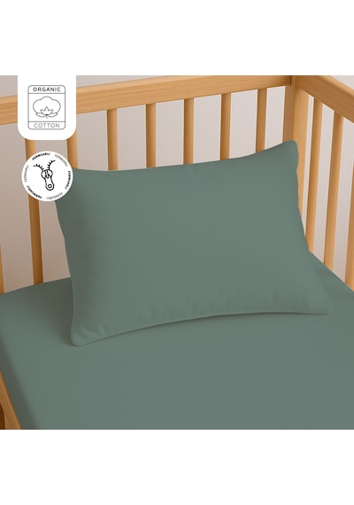 %100 Pamuk Fermuarlı Bebek Yastık Kılıfı 35x45 Cm 2 Adet Doğal & Yumuşak Adaçayı Yeşili