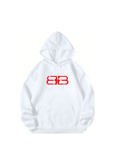 Startmore Beyaz Unisex Erkek/kadın Bb Renkli Özel Baskılı Oversize Kapüşonlu