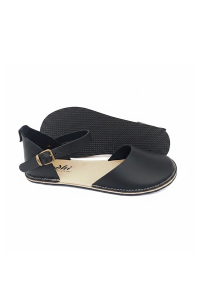 Bodhi Handcraft Kadın Barefoot Hakiki Deri Minimalist Günlük Sandalet El İmalatı Siyah