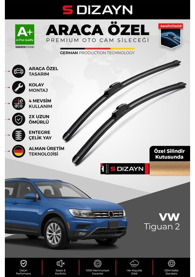 S-dizayn Vw Tiguan 2 Ön Cam Silecek Seti 2016-2024 Premium Araca Özel 65-53 Cm A+ Kalite